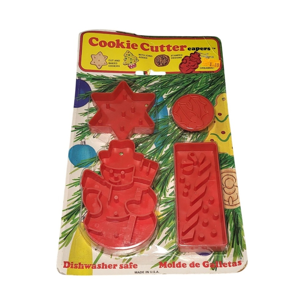 Vintage Cookie Cutter Capers The Lone Toy Tree Red Christmas Snowman Star Set
